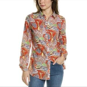 J. McLaughlin Lois Tropical Giraffe Floral Button Front Top Red Size Large